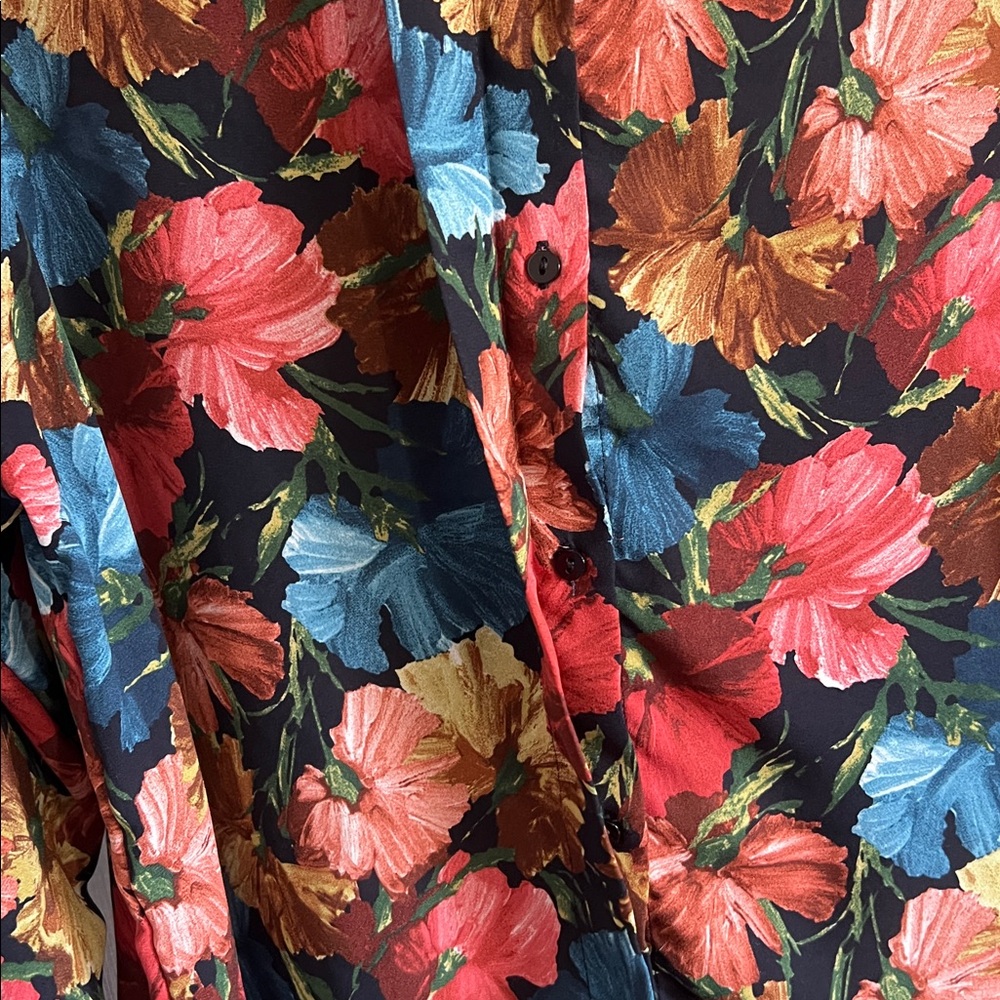 Zara Multicolor Floral Satin Button-Down Shirt - Picture 5 of 6